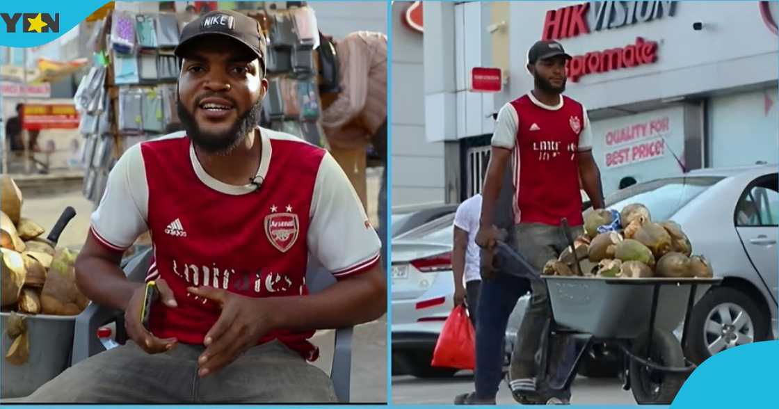 Photo of a Prince, a young Ghanaian man who sells coconut in Accra.