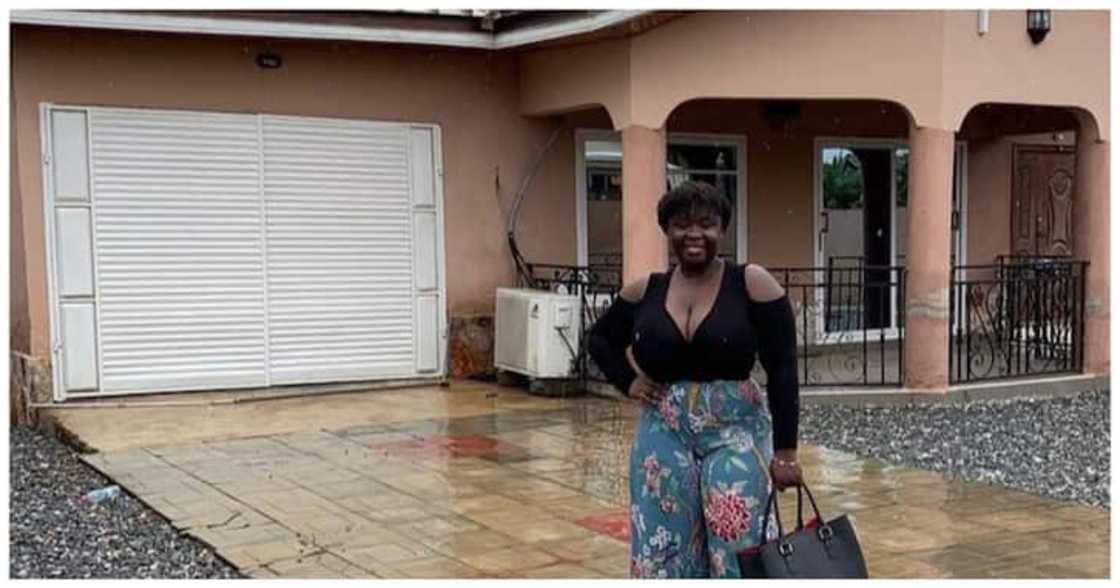 Maame Serwaa poses in front of her East Legon house Maame Serwaa poses in front of her East Legon house