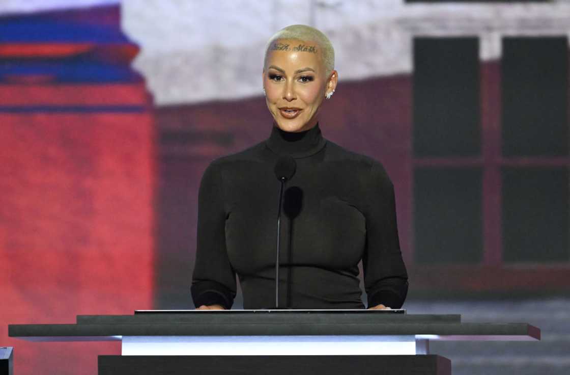 Amber Rose speaks during the first day of the 2024 Republican National Convention in Milwaukee, Wisconsin.