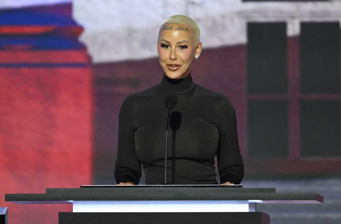 Amber Rose speaks during the first day of the 2024 Republican National Convention in Milwaukee, Wisconsin. Amber Rose speaks during the first day of the 2024 Republican National Convention in Milwaukee, Wisconsin.