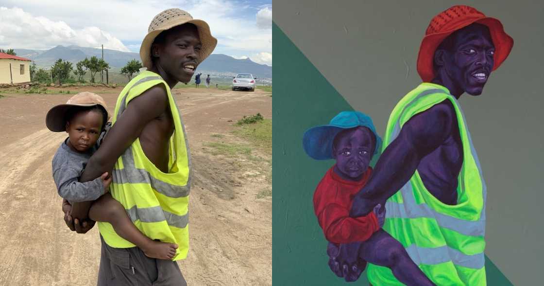 “Ngum Ntanam": SA Father Carrying Baby on His Back Inspires Mzansi “Ngum Ntanam": SA Father Carrying Baby on His Back Inspires Mzansi