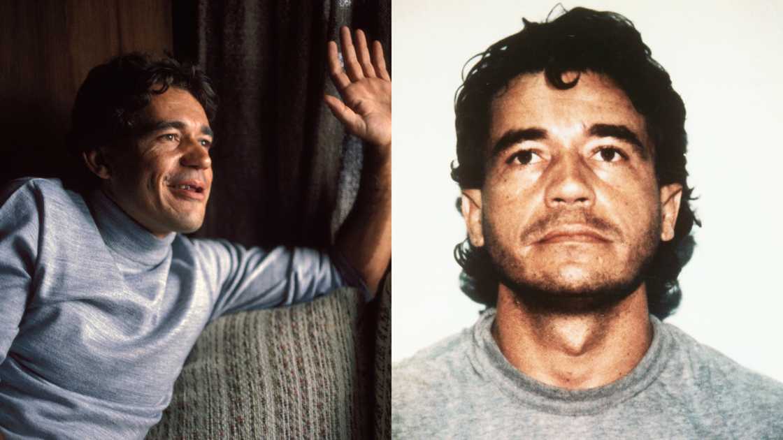 Carlos Lehder waving in Colombia and his mugshot Carlos Lehder waving in Colombia and his mugshot