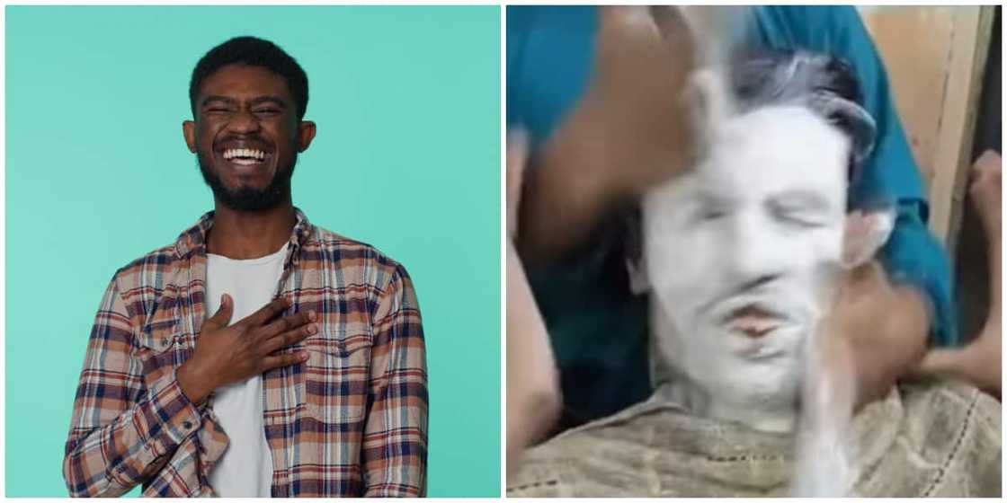 Photos of the stock model and a man getting a facial. Photos of the stock model and a man getting a facial.