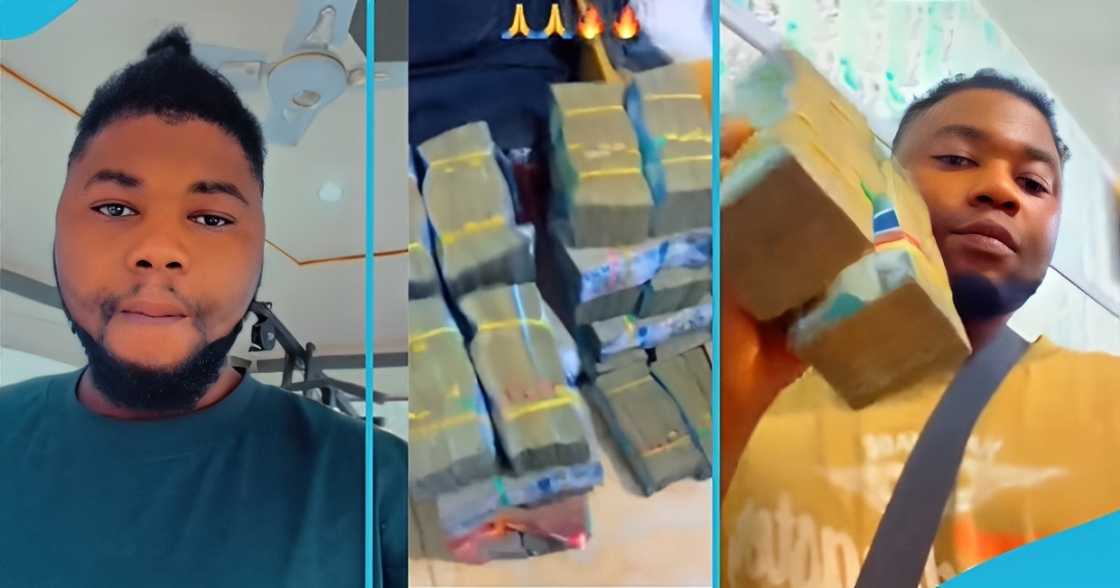 Ghanaian man, flaunts wealth, social media, stacks of cash, Bank of Ghana, Ghanaian cedi Ghanaian man, flaunts wealth, social media, stacks of cash, Bank of Ghana, Ghanaian cedi