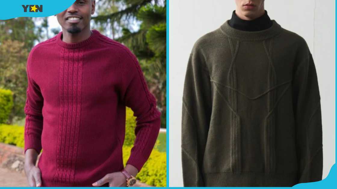 Gentlemen wearing crew neck sweaters. Gentlemen wearing crew neck sweaters.