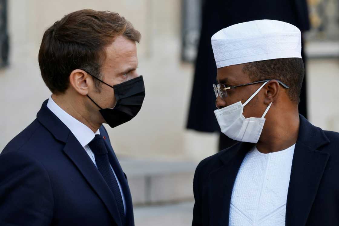 Allies: French President Emmanuel Macron, left, endorsed Mahamat Idriss Deby after last year's takeover in Chad Allies: French President Emmanuel Macron, left, endorsed Mahamat Idriss Deby after last year's takeover in Chad