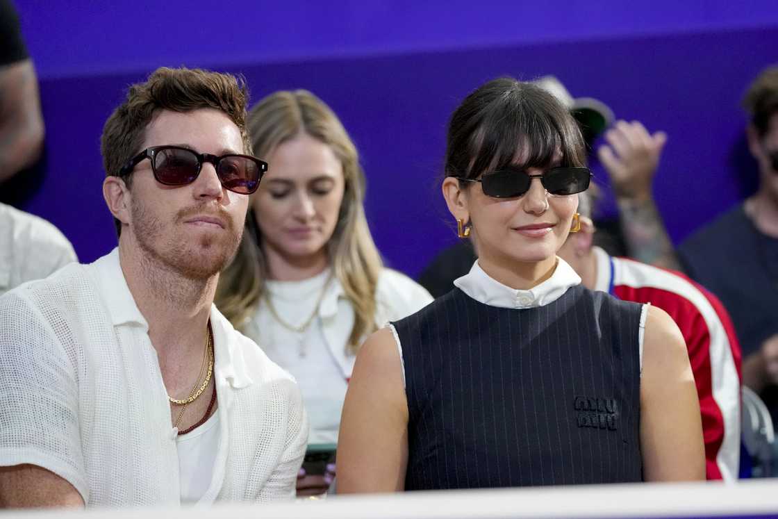 Shaun White and Nina Dobrev seen during the Fencing Men's Foil Team matches between the USA and France.