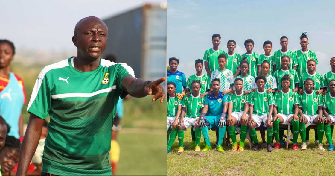 Hasaacas Ladies and their coach Yusif Basigi. SOURCE: Twitter/ @SekHasaacas Hasaacas Ladies and their coach Yusif Basigi. SOURCE: Twitter/ @SekHasaacas