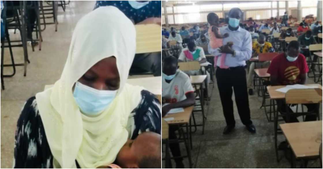 N/R: Ghanaian woman sits for AOGC aptitude test with her baby at Tamale