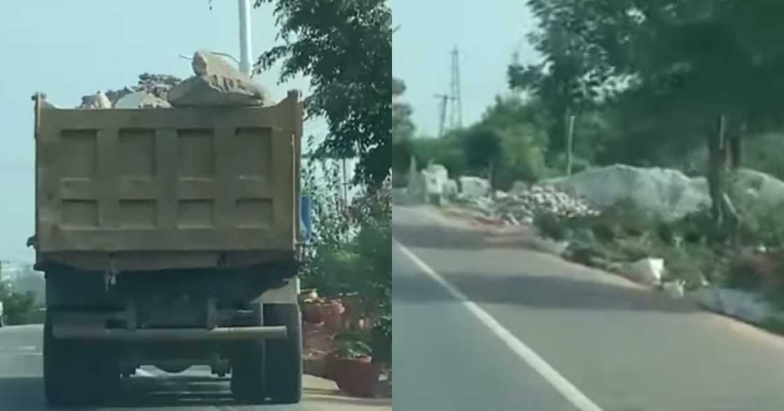 Chilling video shows huge rocks hanging loosely from truck on streets of Accra