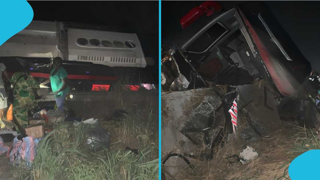 Asuboi accident, KIA Grandbird bus overturns, Accra-Kumasi Highway crash, Ghana National Fire Service rescue, Suhum Government Hospital injuries, 34 people injured bus crash, fatal accidents Asuboi stretch, January 17 2026 accident