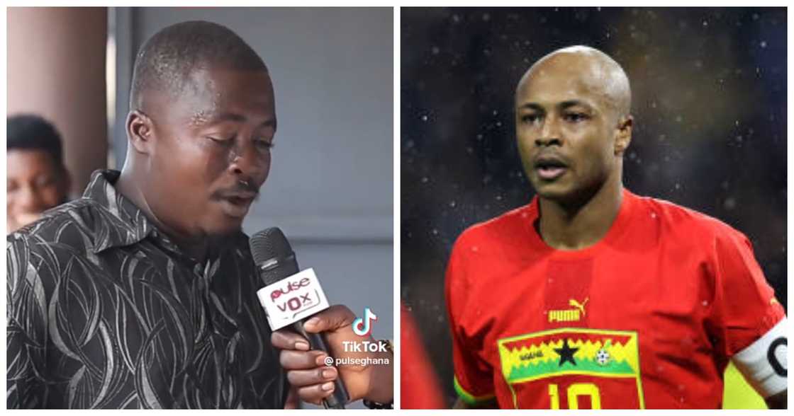 Photo of Dede Ayew and a fan being interviewed