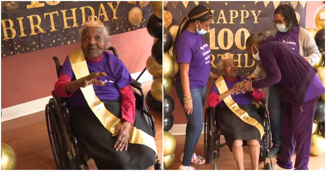 African-American woman celebrates turning 100 years old. African-American woman celebrates turning 100 years old.