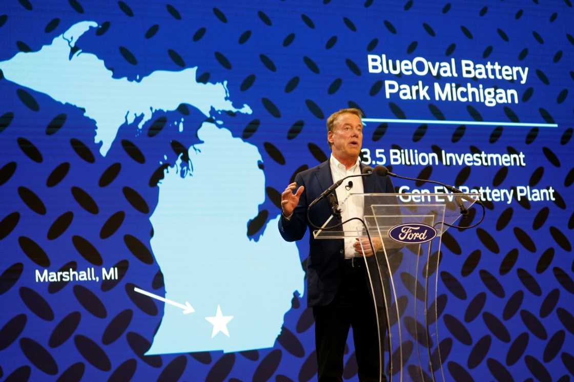 Bill Ford, Executive Chairman of Ford Motor Company, announces at a press conference that Ford will be partnering with the world's largest battery company, a China-based company called Contemporary Amperex Technology, to create an electric-vehicle battery plant in Marshall, Michigan Bill Ford, Executive Chairman of Ford Motor Company, announces at a press conference that Ford will be partnering with the world's largest battery company, a China-based company called Contemporary Amperex Technology, to create an electric-vehicle battery plant in Marshall, Michigan