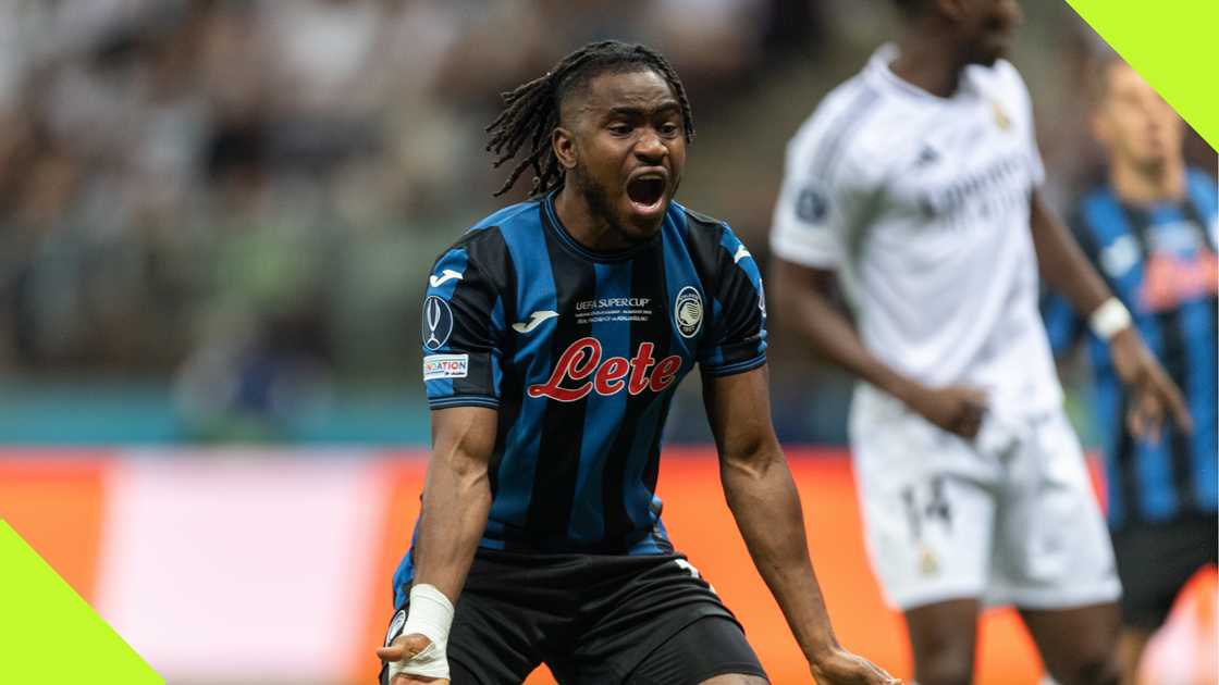 Ademola Lookman reacts during the Super Cup final against Real Madrid. Ademola Lookman reacts during the Super Cup final against Real Madrid.