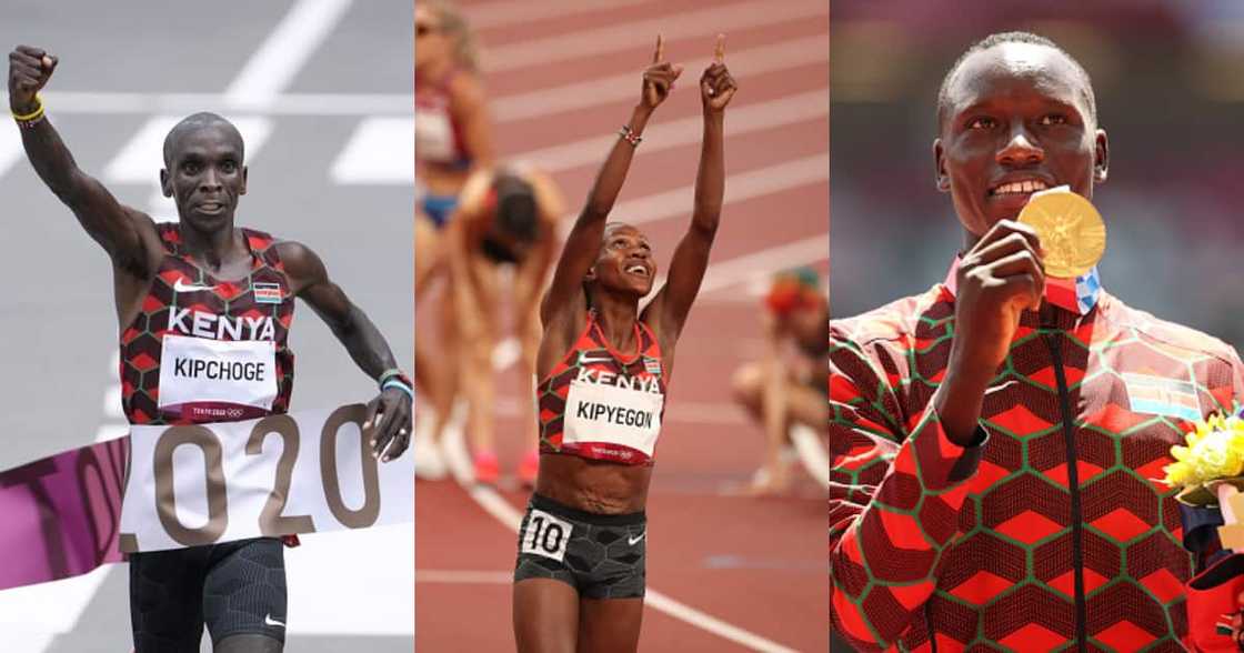 Eliud Kipchoge, Faith Kipyegon, and Emmanuel Korir during the 2020 Tokyo Olympics. Photos by Tim Clayton, Michael Steele, and Ramsey Cardy. Eliud Kipchoge, Faith Kipyegon, and Emmanuel Korir during the 2020 Tokyo Olympics. Photos by Tim Clayton, Michael Steele, and Ramsey Cardy.
