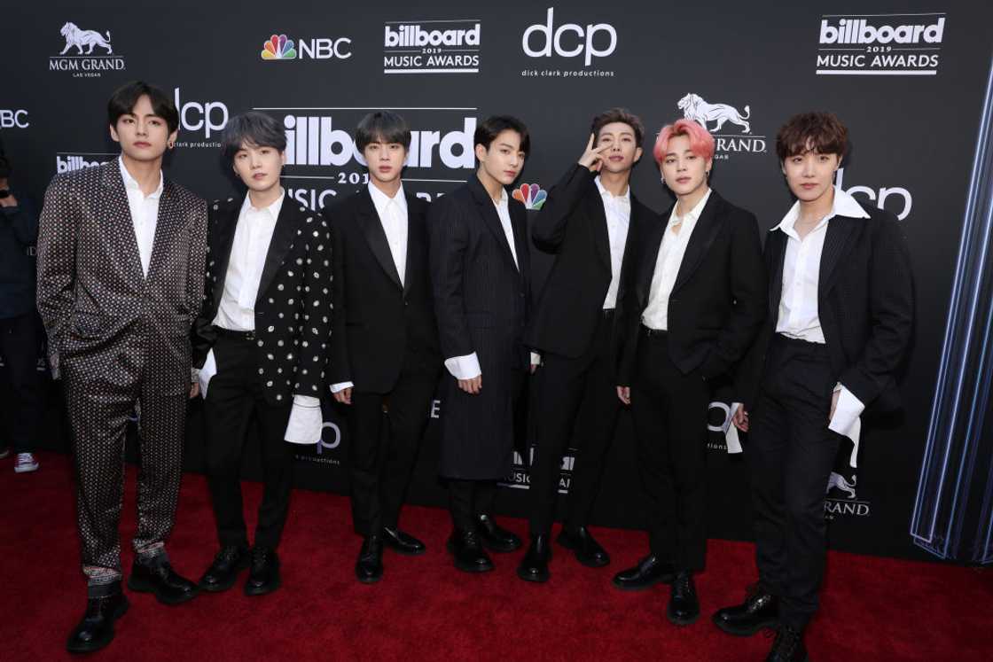 BTS group members posing for a picture during the Billboard Music Awards BTS group members posing for a picture during the Billboard Music Awards