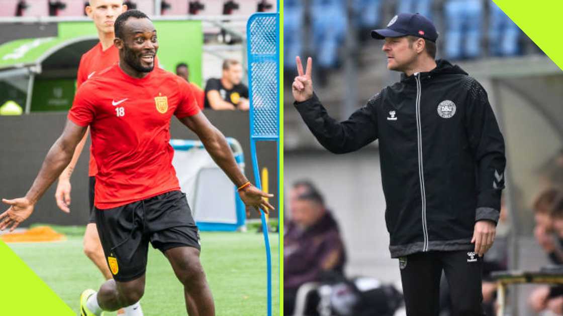 Michael Essien and Jens Olsen. Michael Essien and Jens Olsen.