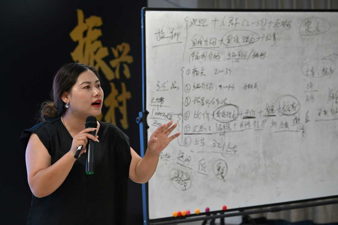Tian Dongying and her sisters and cousin organise monthly training camps teaching farmers how to hook audiences and sell their goods