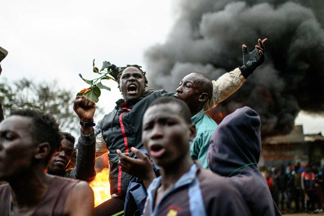 Supporters of Raila Odinga protest against the results of Kenya's general election in Kibera, Nairobi Supporters of Raila Odinga protest against the results of Kenya's general election in Kibera, Nairobi