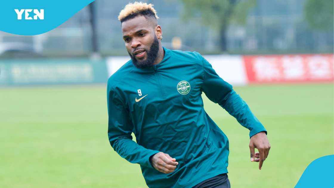 Former FC Cincinnati forward Aaron Boupendza attends a training session on February 21, 2025 in Hangzhou, Zhejiang Province of China Former FC Cincinnati forward Aaron Boupendza attends a training session on February 21, 2025 in Hangzhou, Zhejiang Province of China
