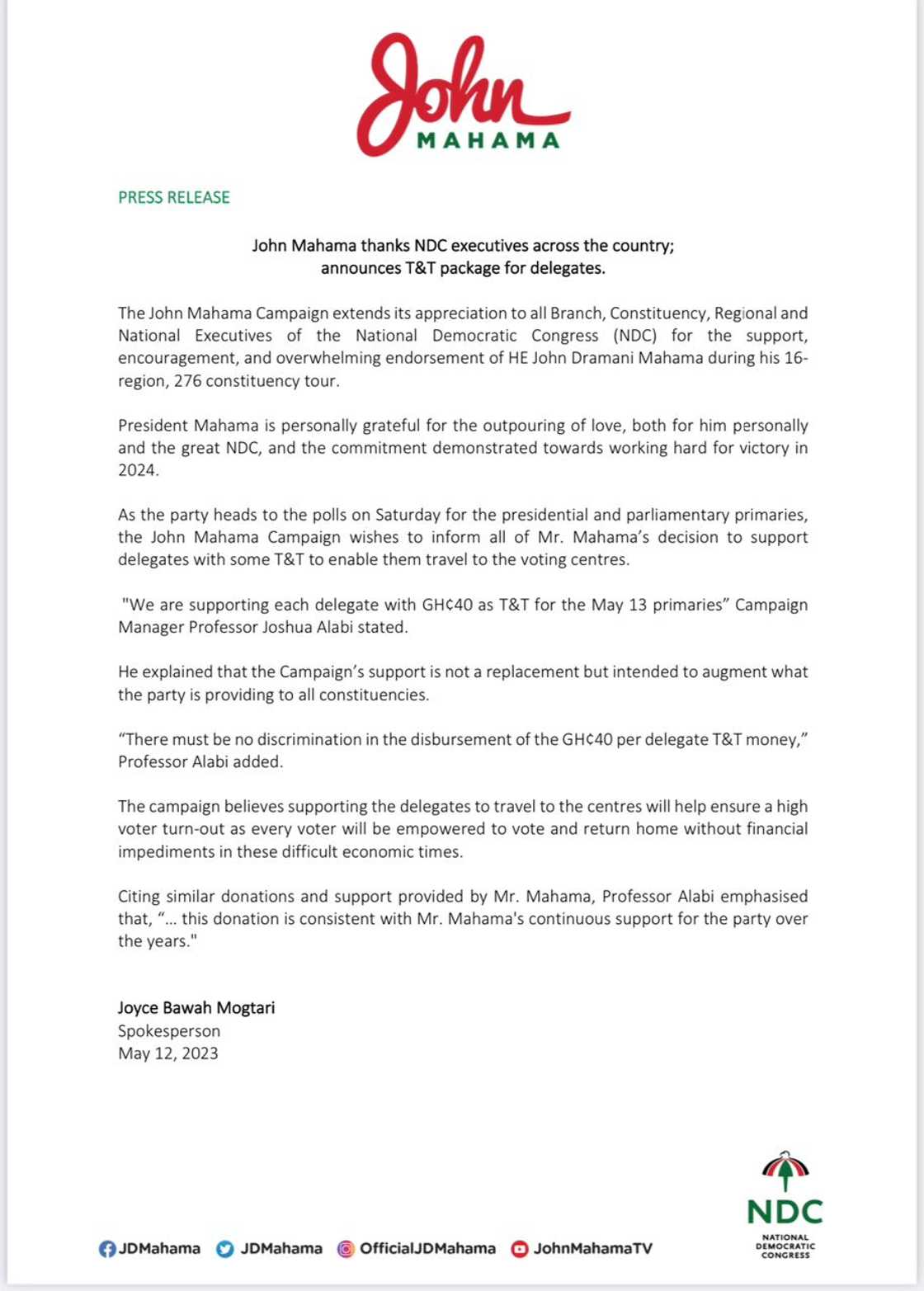 John Mahama is giving GH¢40 cedis each to delegates. John Mahama is giving GH¢40 cedis each to delegates.