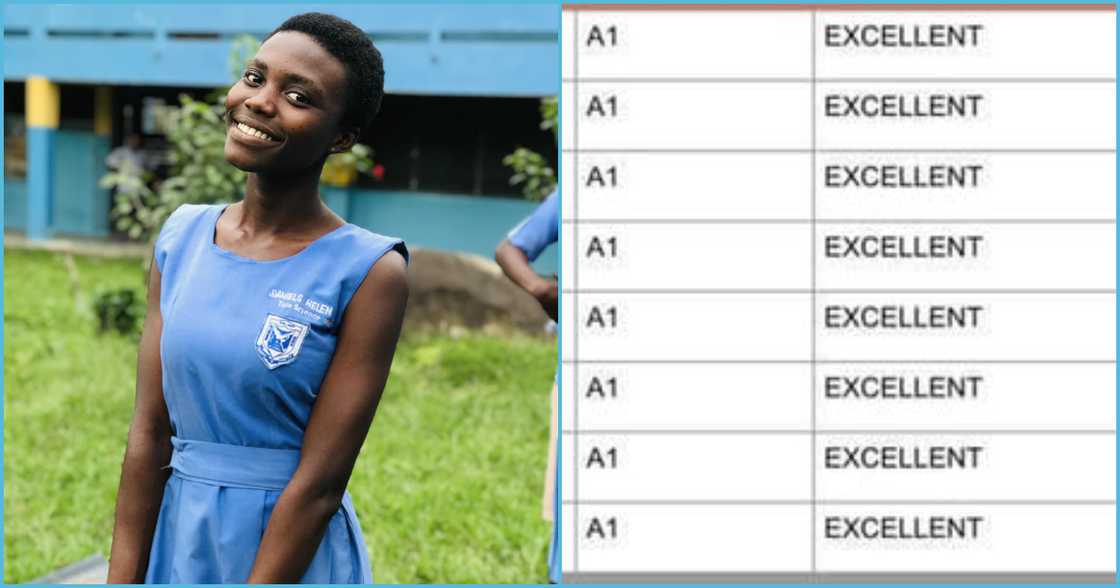 Photo of Helen Daniels and WASSCE result Photo of Helen Daniels and WASSCE result