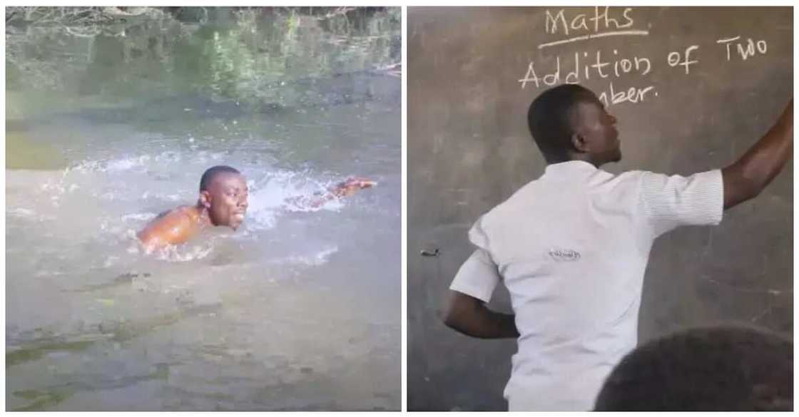Ghanaian teacher who swims to school shares story Ghanaian teacher who swims to school shares story
