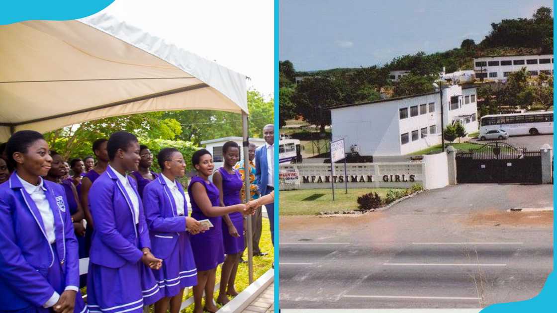 Mfantisman Girls' Senior High School students and building block Mfantisman Girls' Senior High School students and building block