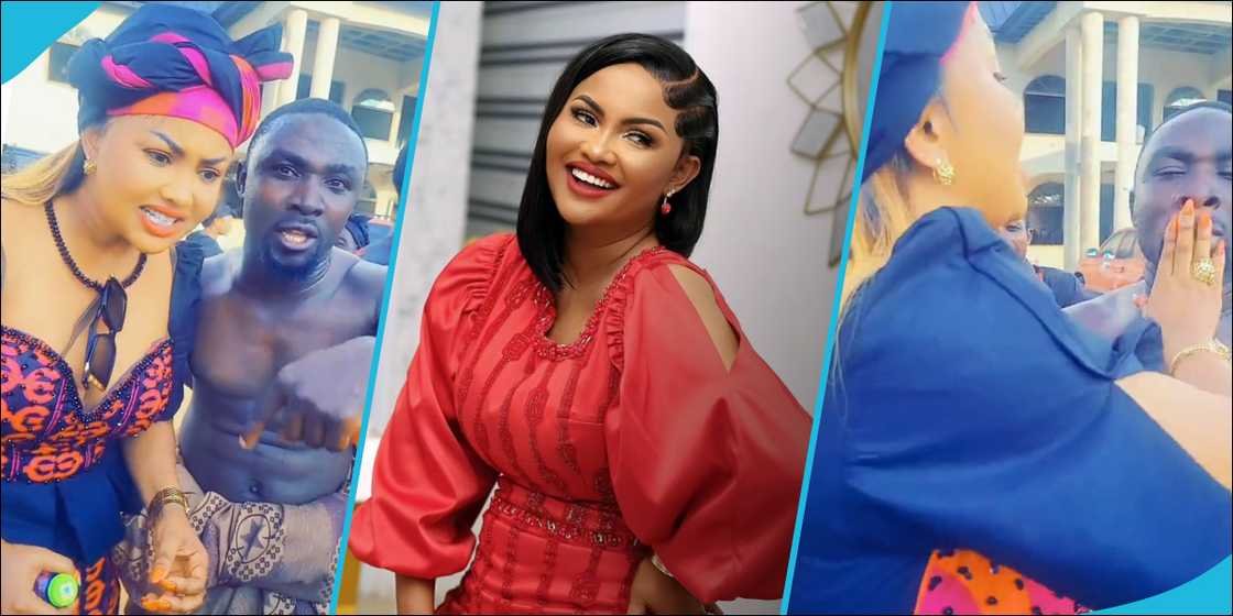 Nana Ama McBrown and a staunch fan conversing at a funeral Nana Ama McBrown and a staunch fan conversing at a funeral