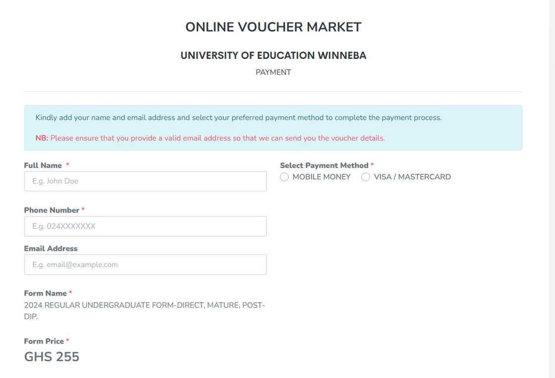 UEW student voucher purchase portal