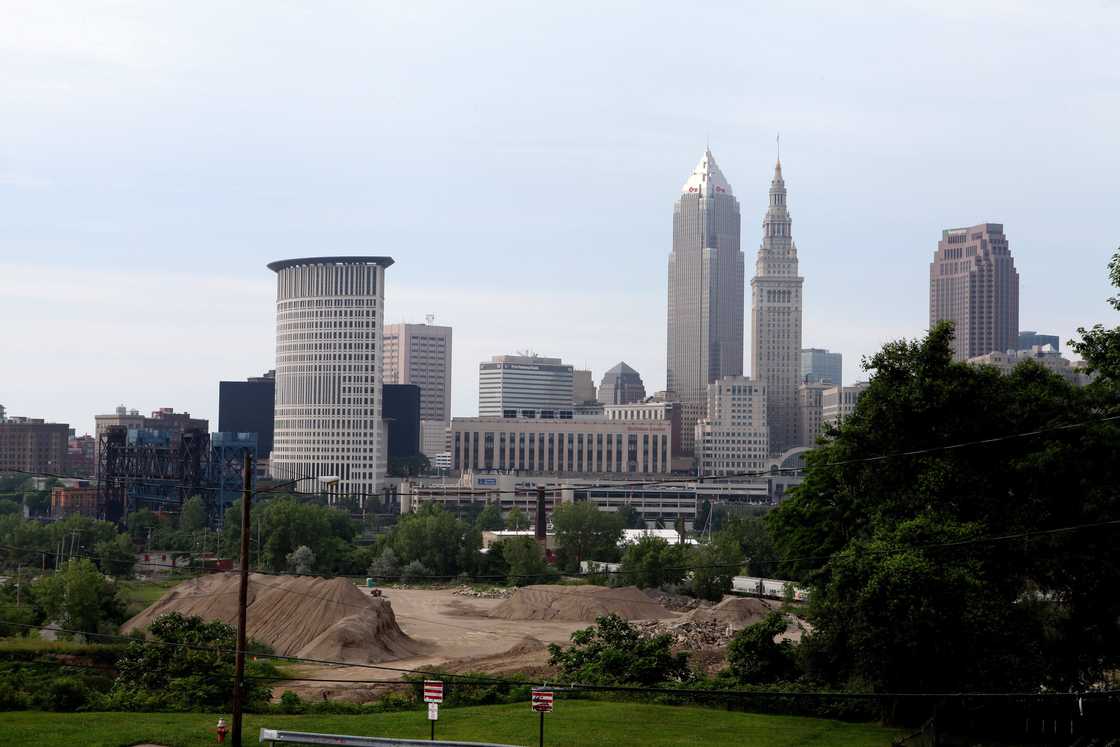 Partial view of the Cleveland Skyline as photographed from the Lorain-Carnegie Bridge Partial view of the Cleveland Skyline as photographed from the Lorain-Carnegie Bridge