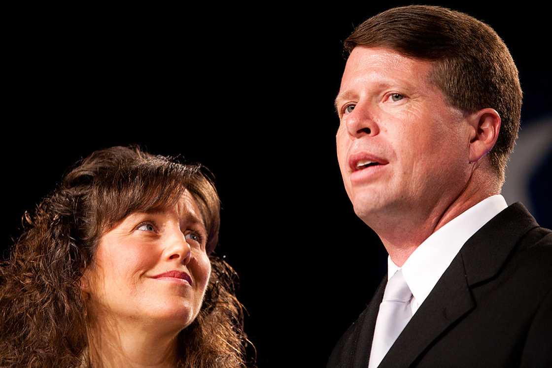 Michelle and Jim Bob Duggar during a public speaking event Michelle and Jim Bob Duggar during a public speaking event