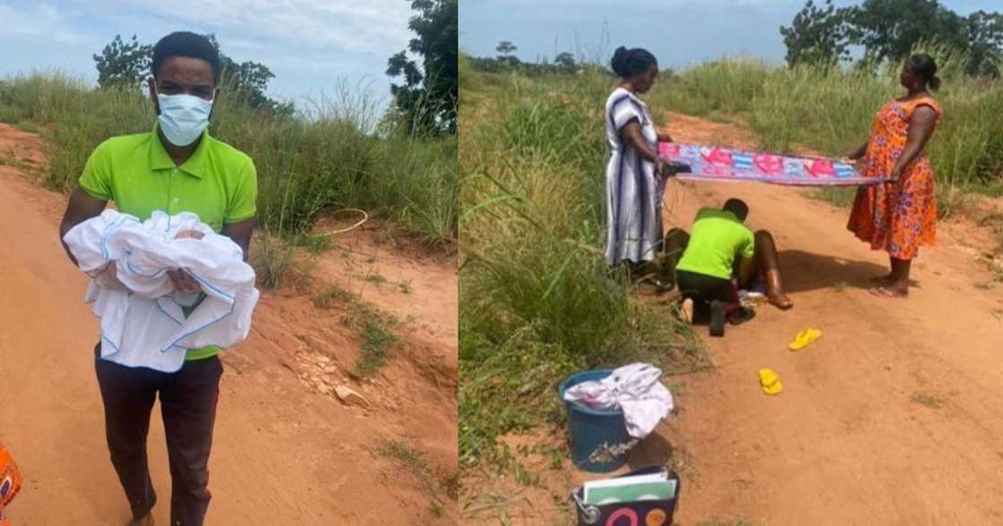Nurse at Amartey CHIPS in Kwahu District delivers baby in the middle of a dusty road Nurse at Amartey CHIPS in Kwahu District delivers baby in the middle of a dusty road