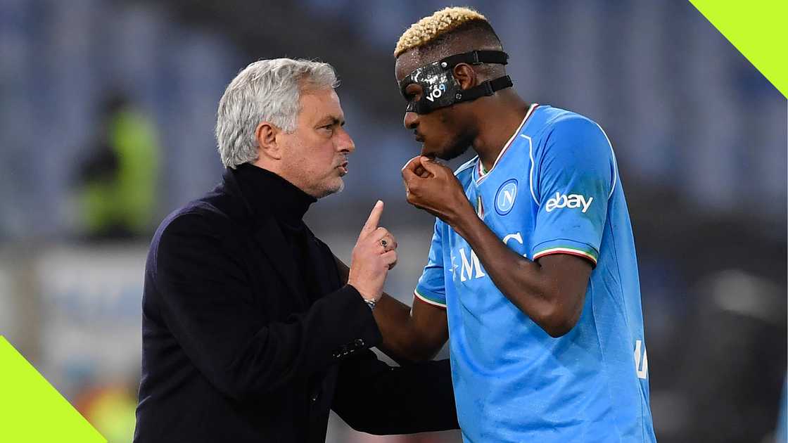 Jose Mourinho and Victor Osimhen after Roma vs Napoli. Jose Mourinho and Victor Osimhen after Roma vs Napoli.