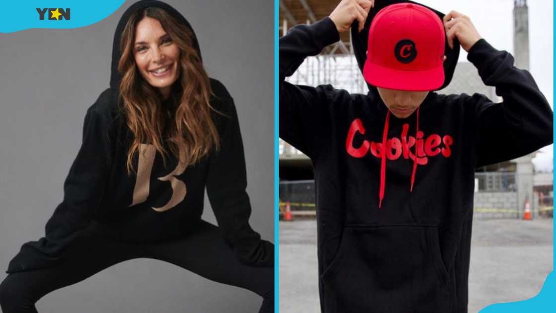 A woman and a man adorning hooded sweaters A woman and a man adorning hooded sweaters