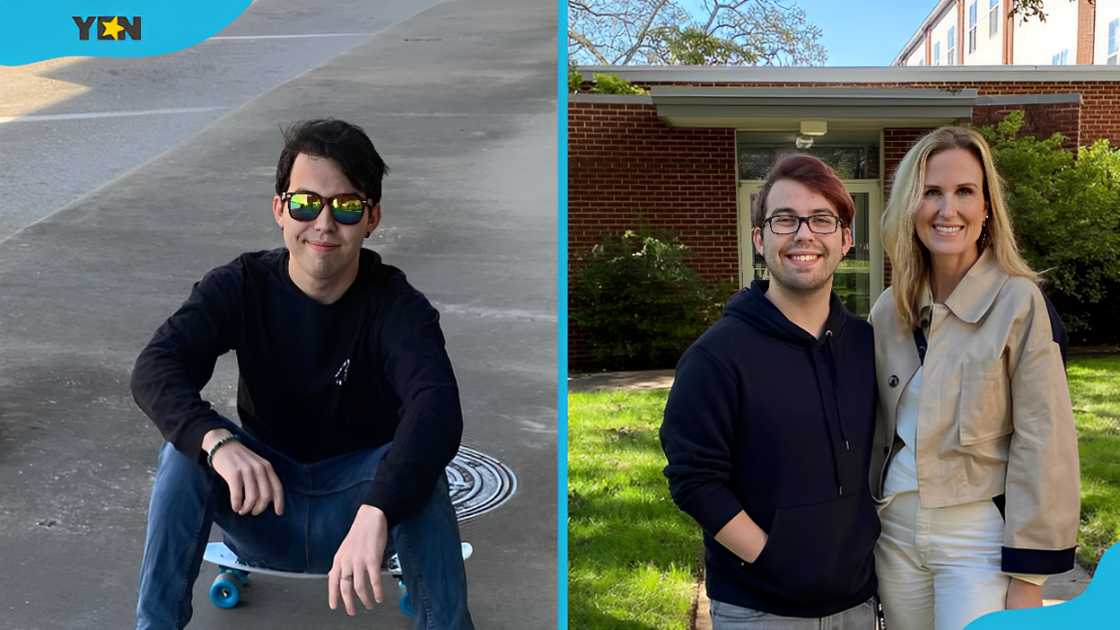 Rowdy Robertson sits on a skater (L). Rowdy poses with his mum (R) Rowdy Robertson sits on a skater (L). Rowdy poses with his mum (R)