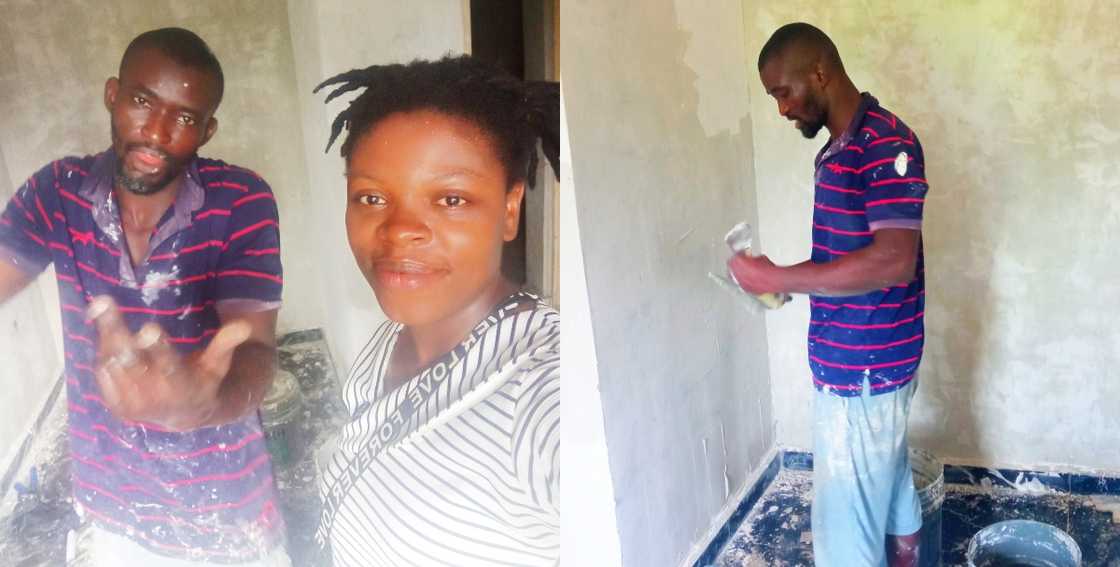 A lady supporting her man who is a painter A lady supporting her man who is a painter