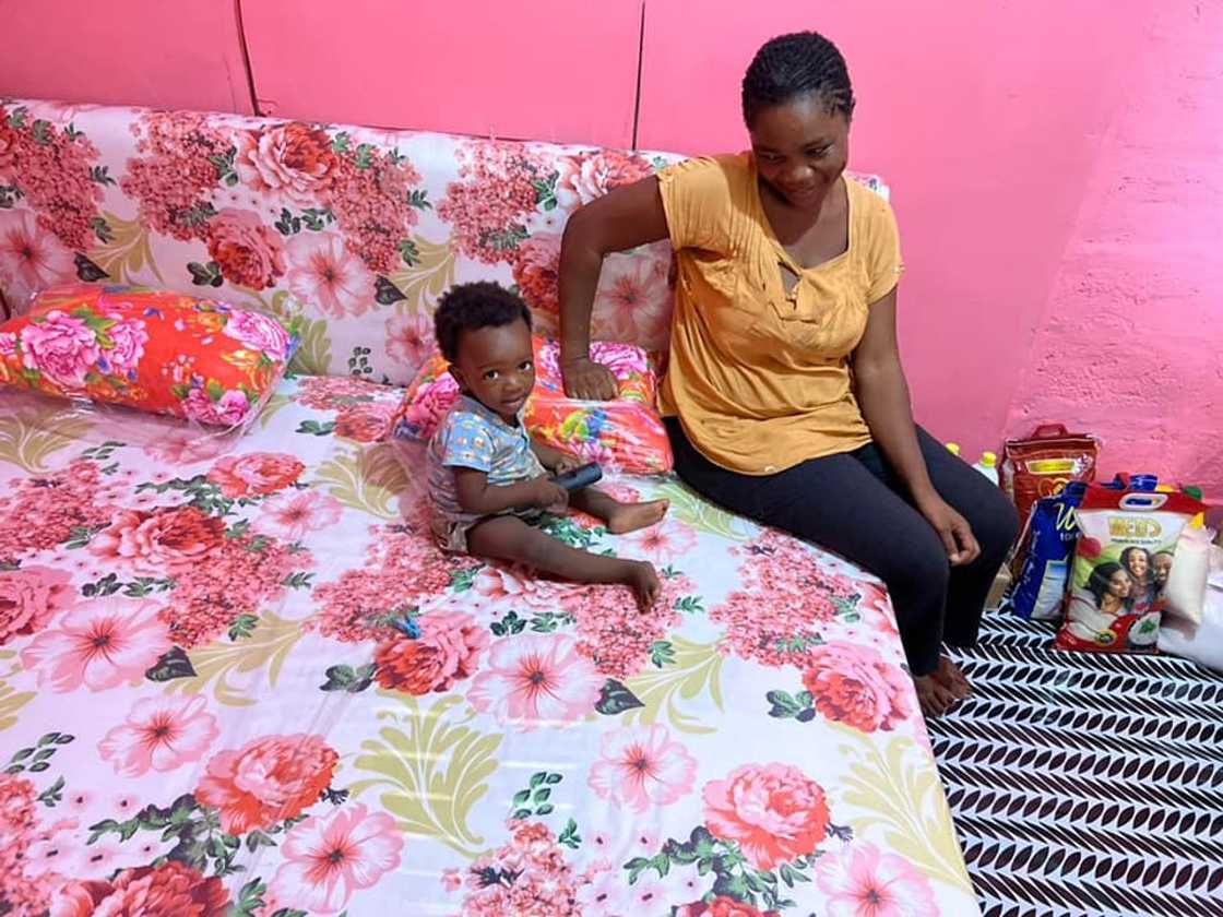 Joy as Adobea Kyei and her son get new mattress. Joy as Adobea Kyei and her son get new mattress.