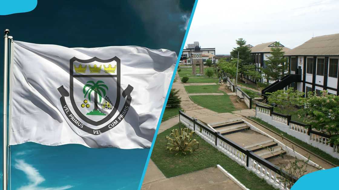 Adisadel College flag (L). The Adisadel College school compound (R). Adisadel College flag (L). The Adisadel College school compound (R).