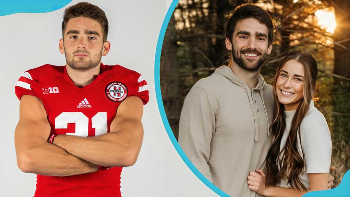 Kade in his football jersey and taking a picture with his wife Kade in his football jersey and taking a picture with his wife
