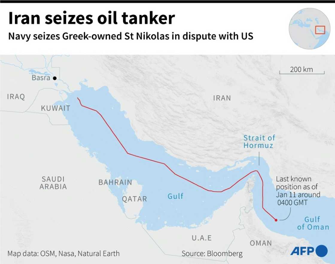 A map showing the region around the Gulf of Oman where the oil tanker St Nikolas was seized by the Iranian navy A map showing the region around the Gulf of Oman where the oil tanker St Nikolas was seized by the Iranian navy