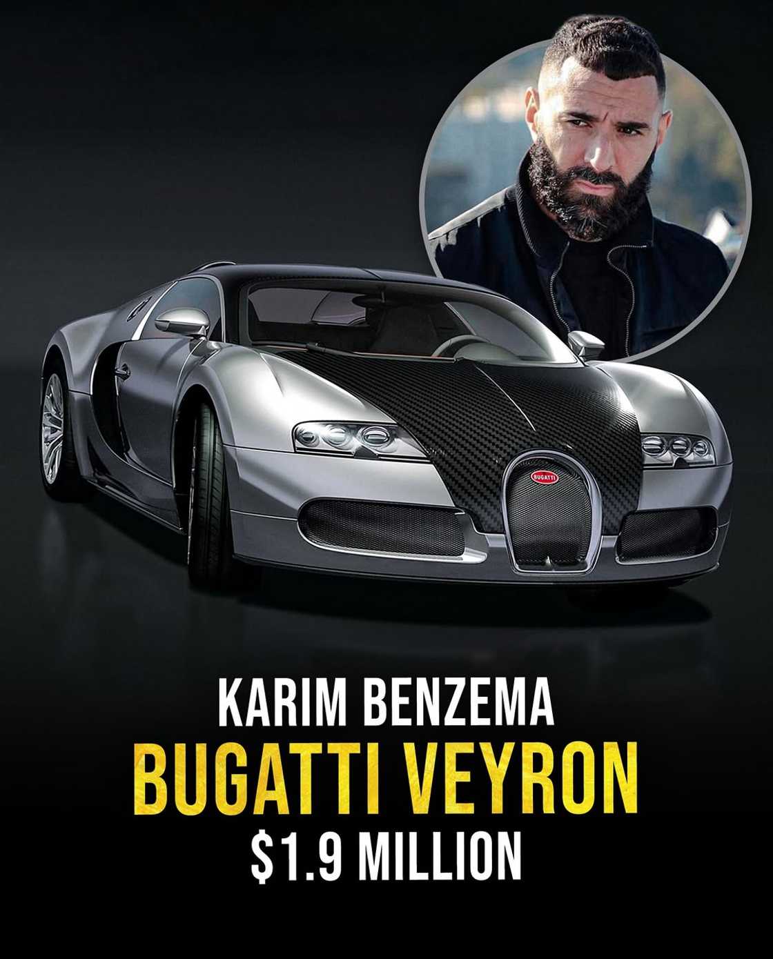 Former Real Madrid and current Al-Ittihad striker Karim Benzem's Bugatti Veyron ($1.9 million) Former Real Madrid and current Al-Ittihad striker Karim Benzem's Bugatti Veyron ($1.9 million)
