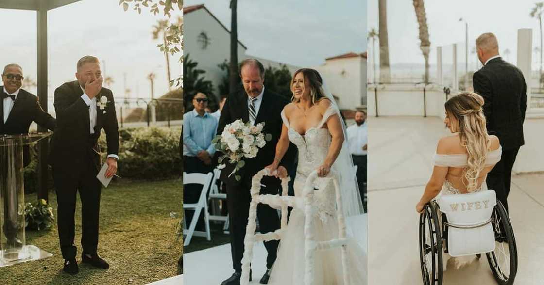 Paralysed bride Chelsie Hill walked down the aisle.