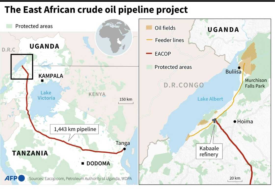 The East African Crude Oil Pipeline aims to take oil from western Uganda to a port on the Tanzanian coast The East African Crude Oil Pipeline aims to take oil from western Uganda to a port on the Tanzanian coast