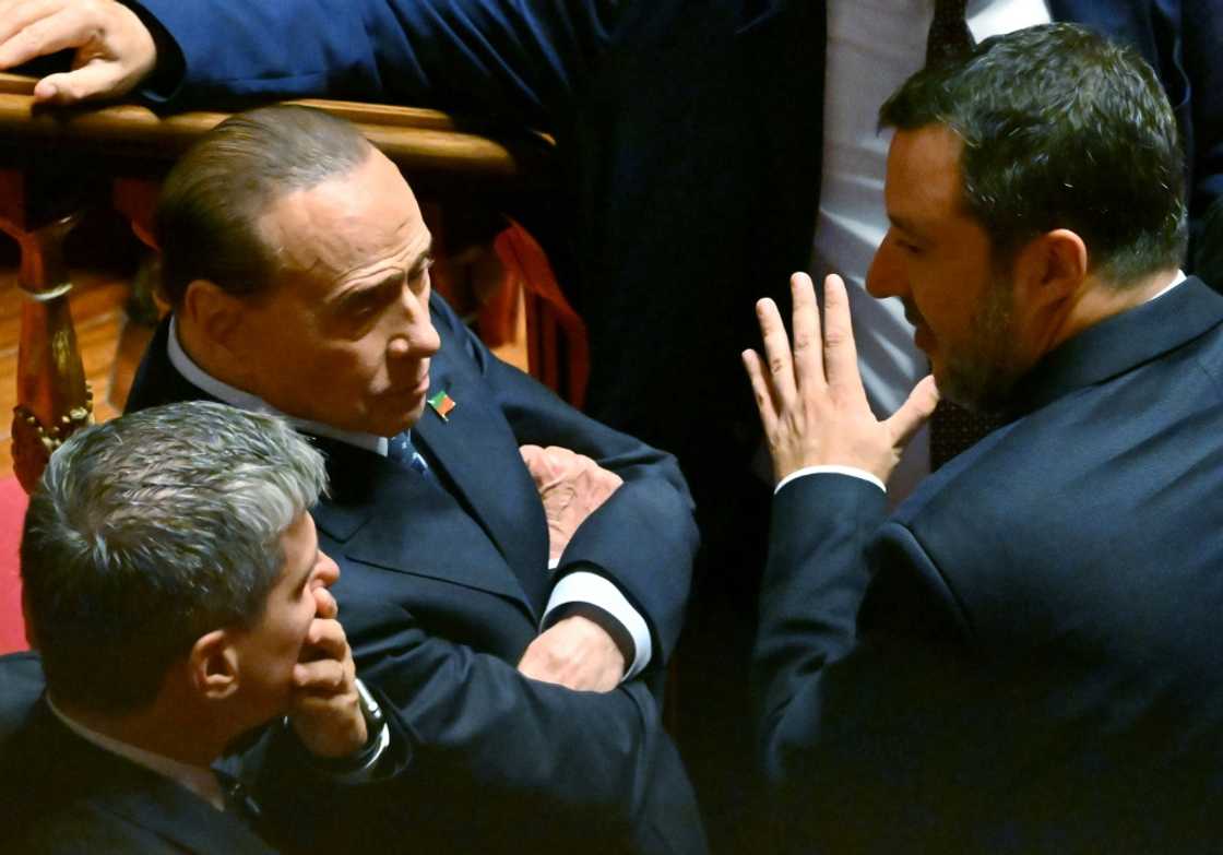 Former premier Silvio Berlusconi (seated) in discussion with the gesticulating Matteo Salvini, leader of the far-right League Former premier Silvio Berlusconi (seated) in discussion with the gesticulating Matteo Salvini, leader of the far-right League