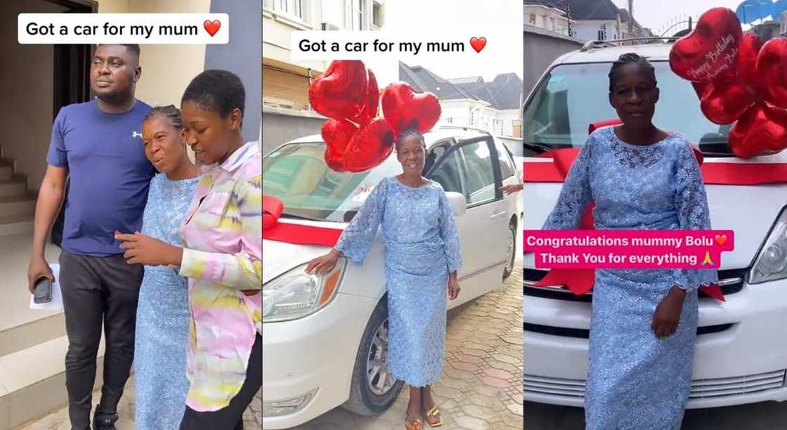 Photos of a mother receiving a car gift. Photos of a mother receiving a car gift.