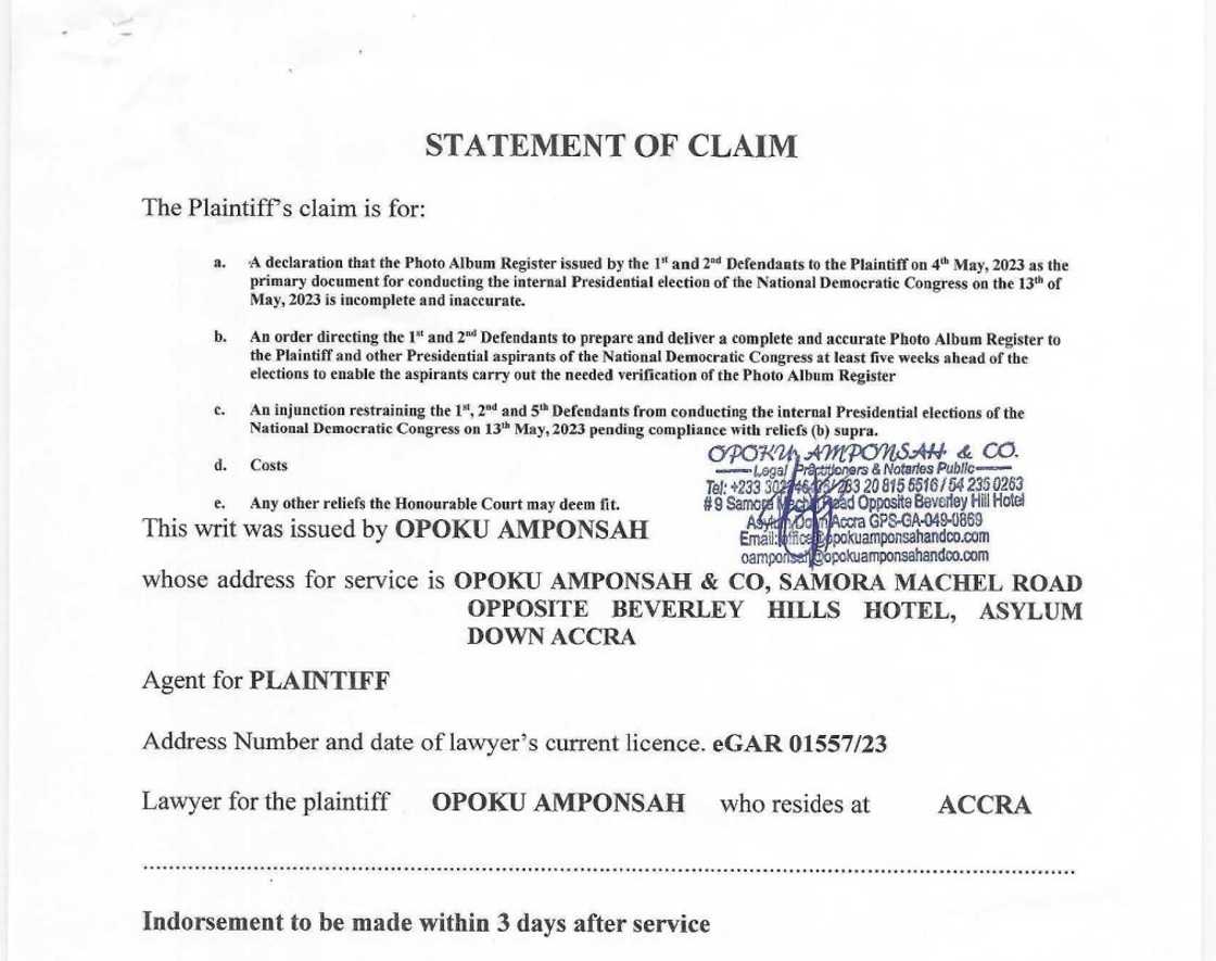 Dr Duffuor has prayed to court to injunct the NDC presidential and parliamentary primaries. Dr Duffuor has prayed to court to injunct the NDC presidential and parliamentary primaries.