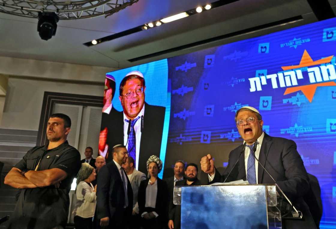 Itamar Ben Gvir, leader of Israel's Otzma Yehudit (Jewish Power) far-right party, addresses supporters after the end of voting Itamar Ben Gvir, leader of Israel's Otzma Yehudit (Jewish Power) far-right party, addresses supporters after the end of voting