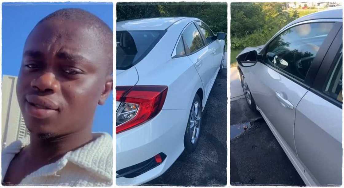 Photos of Abwire, a Nigerian man who bought a Honda Civic in Canada. Photos of Abwire, a Nigerian man who bought a Honda Civic in Canada.